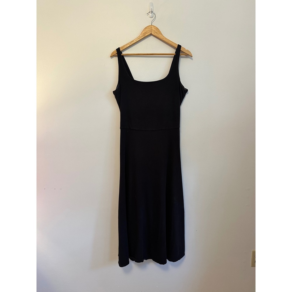 People Tree Black Organic Cotton Square Neck Fit & Flare Midi Dress | Size 12